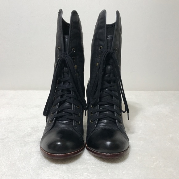 Aldo Black Leather Tie Up Booties Size 8 - Picture 2 of 11
